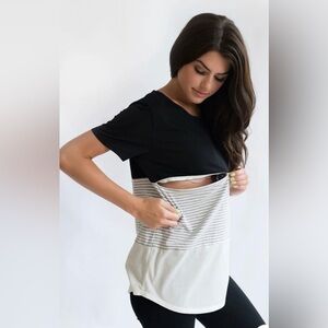 Nursing Queen Nursing Full Zipper 3 Block Color Block Black T Shirt Small